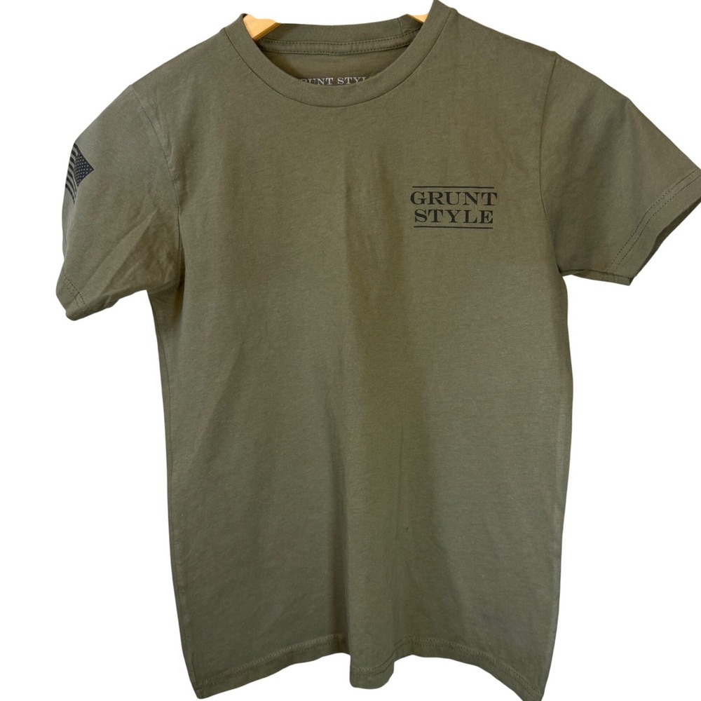 Grunt Style Kids Large Olive Green This We'll Defend Skull Graphic T-Shirt